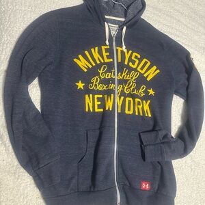 Under Armour Navy Zip-Up Hoodie with Yellow Mike Tyson New York Graphic